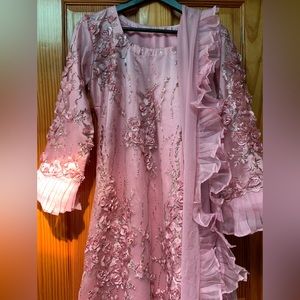 Pink salwar kameez with ruffle dupatta